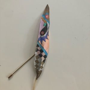 Vintage Stickpin with hand painted real feather